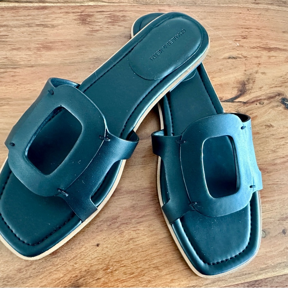 Charles & Keith black Square-Detail Slide Mules